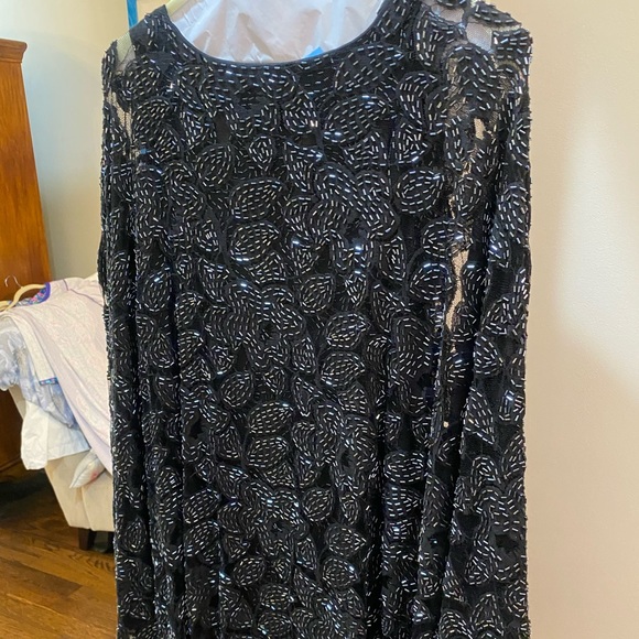 Halston heritage size 8 fully beaded black cape style dress euc - Picture 9 of 16